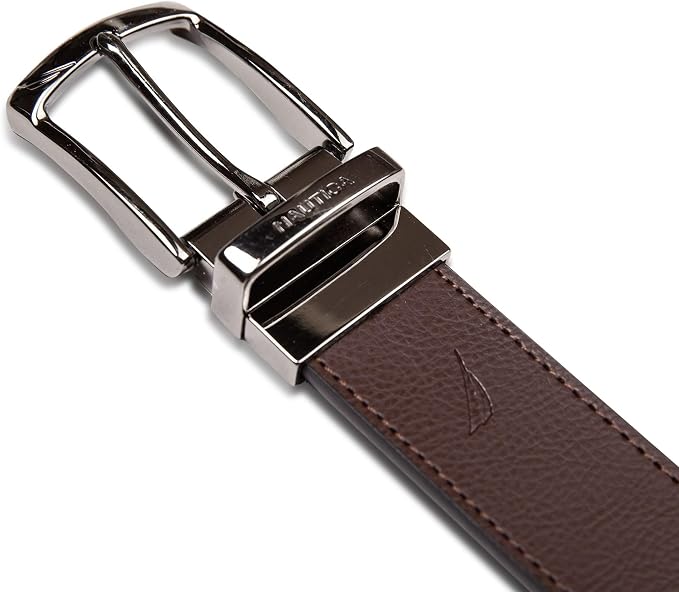 Nautica Men's Reversible Leather Belt | 2-in-1 | Classic | Everyday | Business | Work | Dress | Casual | Metal Buckle
