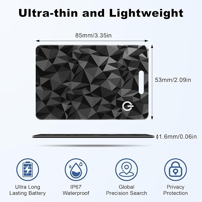 Wallet Tracker Card for Apple Find My (iOS Only), Ultra-Thin Bluetooth Tracker Smart Card Wallet Finder, IP68 Waterproof Slim Item Locator for Wallets, Keys, Passport & Luggage Tags ((Faceted Black)