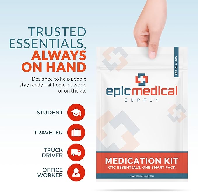 Epic Medical Supply First Aid Kit Medication Refill – 28-Count Unit Dose Packets – Emergency Medicine Kit Pills for 1st Aid Kit Refills, Travel, Office, Dorm, Camping – Assembled in USA