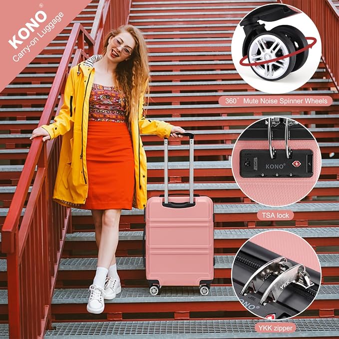 Kono Suitcase Set 2 Piece Carry On Lightweight PC+ABS Hardside Luggage with TSA Lock Spinner Wheels (Nude, 20in)
