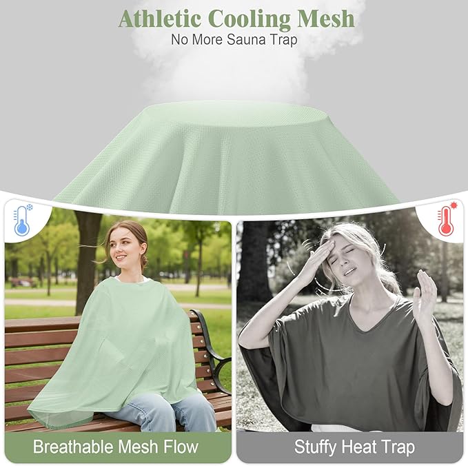 Basumee Nursing Cover for Breastfeeding Breathable Mesh 360 Full Privacy Nursing Wrap Multi-Use Breast Feeding Covers for Women Moms Feeding Essentials, Sage Green, 1 Pack