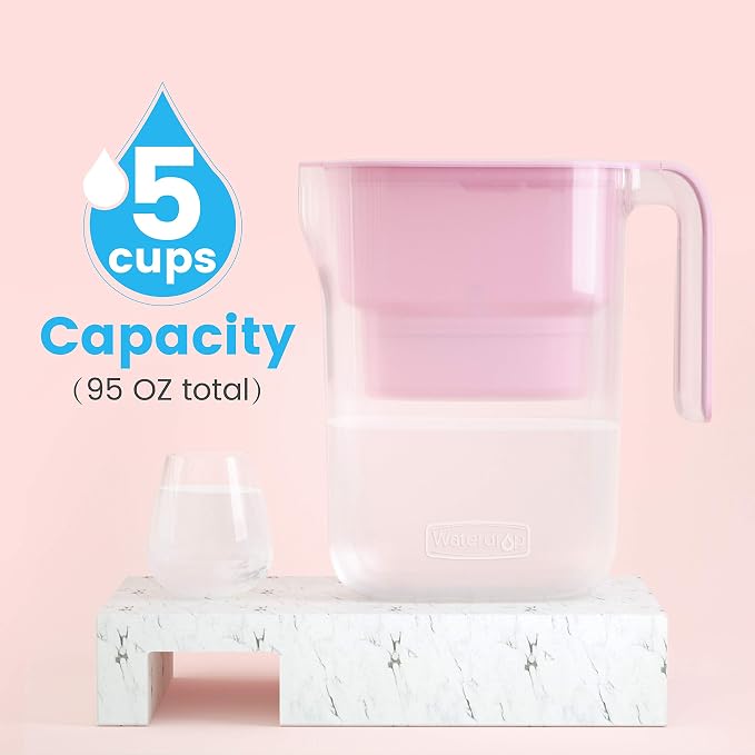 Waterdrop PT-05P Water Filter Pitcher with 4 Filters, 7-Cup Capacity, NSF Certified, 5X Longer Filter Life, Up to 800 Gallons, Fridge-Friendly Design, Reduces PFOA/PFOS and Chlorine, Pink