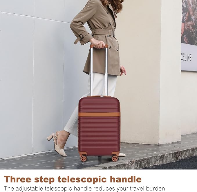 Kono Airline Approved Carry On Luggage 22x14x9 inches, with TSA Lock, 20 Inch Expandable Lightweight Hardshell Suitcase (Burgundy, Suitable for 1-3 Days of Travel)
