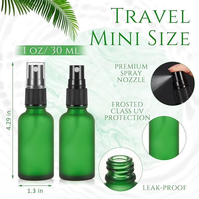 Roshtia 30 Pcs Glass Spray Bottle Clear Empty Bottles Small Refillable Reusable Perfume Bottle with Fine Mist Sprayer Pump for Face Body Travel(1 oz,Green)