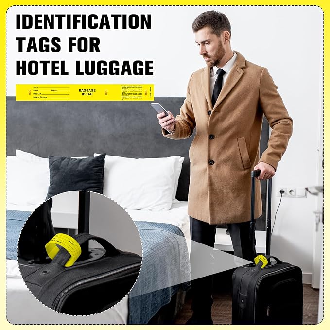 Feifeiya 1000 Hotel Luggage ID Tags with Transfer Tape on Back Paper Baggage Claim Check Tags Numbering from 000 to 999 Baggage Identification for Hotel Suitcase Motel Bag (Yellow)