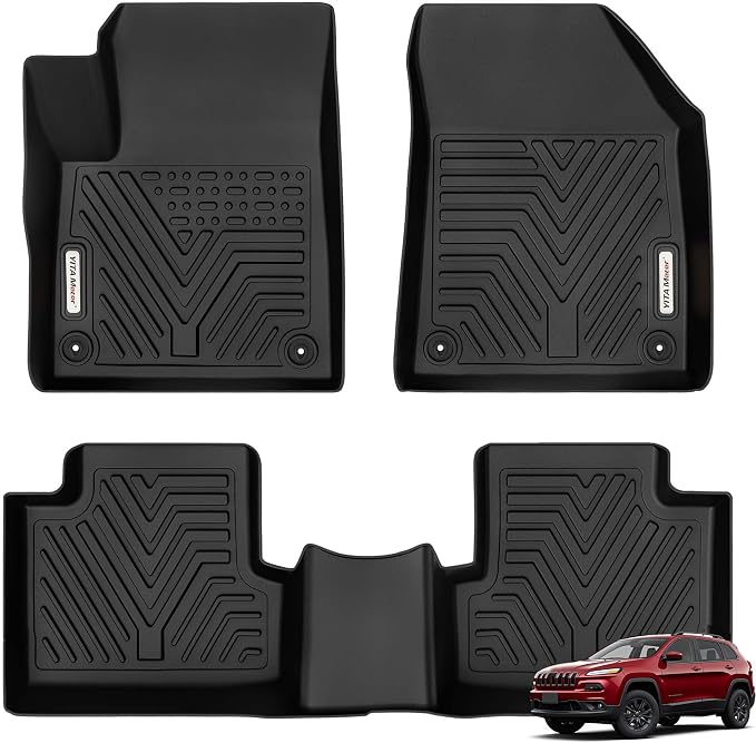YITAMOTOR Floor Mats Compatible with 2015-2023 Jeep Cherokee (Not fit for Grand Cherokee), Custom Fit Floor Liners, 1st & 2nd Row All-Weather Protection, Black