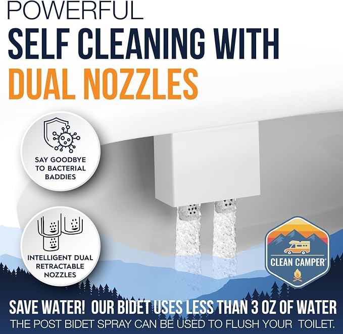 Clean Camper The Original RV Bidet Self-Cleaning Dual Nozzles | Non-Electric, Reversible Design | Easy Installation, RV Waterline Compatible | Adjustable Gentle Water Pressure | Eco-Friendly