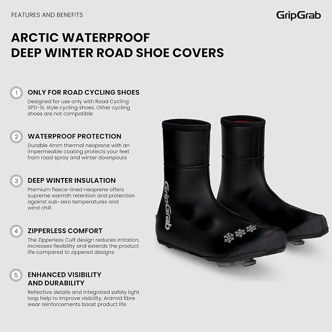 GripGrab Arctic Waterproof Deep Winter Road Bike Overshoes Warm Thermal Fleece Lined Cold Weather Cycling Shoe Covers