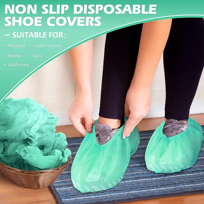 Leumoi 500 Pcs Disposable Boot Covers Bulk Non Slip Disposable Shoe Covers Large Durable Non Woven Shoe Protector for Indoors, Home, Floors and Shoes, One Size Fits Most(Green)