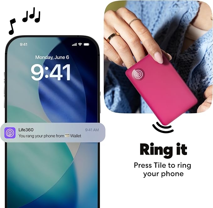 Tile by Life360 Slim - Wallet Finder, Bluetooth Tracker and Item Locator for Luggage Tags, Passports and More. Both iOS and Android Compatible. Phone Finder. 1-Pack (Pink Punch)