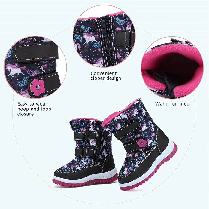 CIOR Winter Snow Boots for Boy and Girl Outdoor Waterproof with Fur Lined(Toddler/Little Kids)