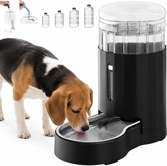 CZPET Dog Water Bowl Dispenser 7L, Wider Mouth & Upgraded Brush for Easy Cleaning Automatic Cat Gravity Refilling Waterer with Removable Stainless Steel Bowl, Large Drinking Area for Multi-Pet (Black)