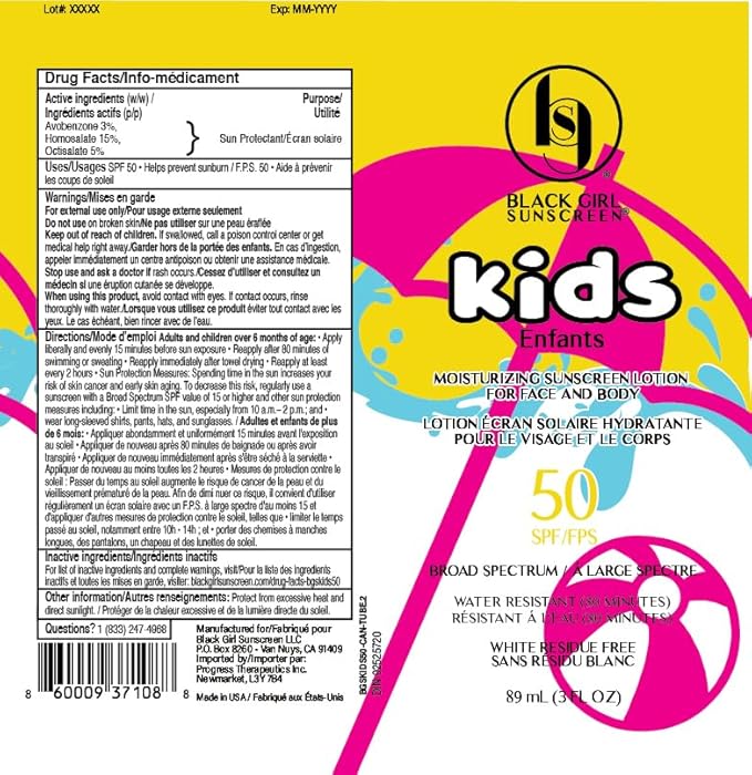 Black Girl Sunscreen Kids SPF 50 Lotion for Face & Body- Sun Protection for Skin, Kids Sunscreen, Water Resistant for 80 Minutes, Ideal for Beach & Travel, No White Cast for Melanin Rich Skin- 6 fl oz