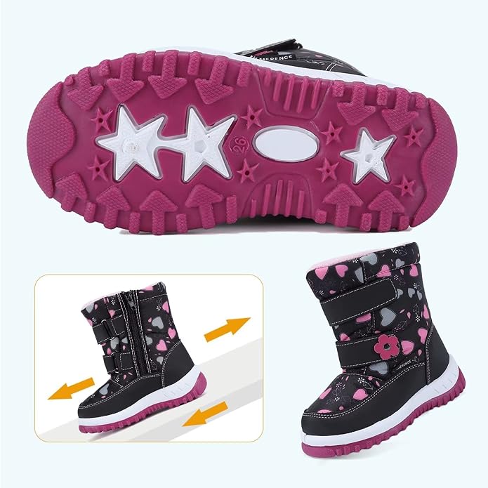 CIOR Winter Snow Boots for Boy and Girl Outdoor Waterproof with Fur Lined(Toddler/Little Kids)