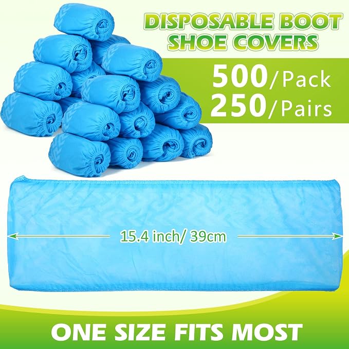 Leumoi 500 Pcs Disposable Boot Covers Bulk Non Slip Disposable Shoe Covers Large Durable Non Woven Shoe Protector for Indoors, Home, Floors and Shoes, One Size Fits Most(Blue)