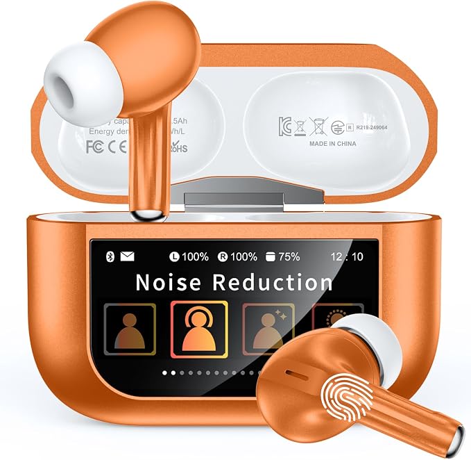 Bucephalus Wireless Earbuds, Bluetooth 5.4 Ear Buds, ENC Noise Cancelling Headphones with 48H Playtime, Bass Stereo Sound, Compatible with iPhone, Android, Pad - Bright Orange