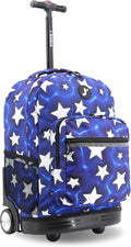 J World Sunrise Kids Rolling Backpack for Girls Boys. Roller Bookbag With Wheels For School, Puffy Star