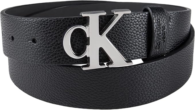 Calvin Klein Men’s CK Monogram Cut Out Buckle Belt – Casual Belt for Jeans & Everyday Wear