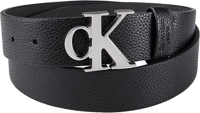 Calvin Klein Men’s CK Monogram Cut Out Buckle Belt – Casual Belt for Jeans & Everyday Wear