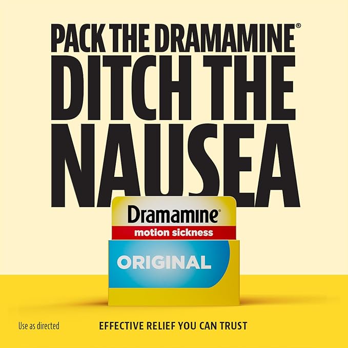 Dramamine Motion Sickness Original, for Nausea Relief During Travel, 12 Count, Pack of 3