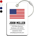 Personalized Luggage Tag with American Flag | Custom Luggage Tags for Suitcases | Kids Backpack Tag | 4 Color Options & Choose Font, Font Color