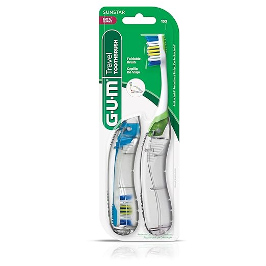 GUM Folding Travel Toothbrush, Compact Head + Tongue Cleaner, Soft Bristled Travel Toothbrushes for Adults, 2 Count