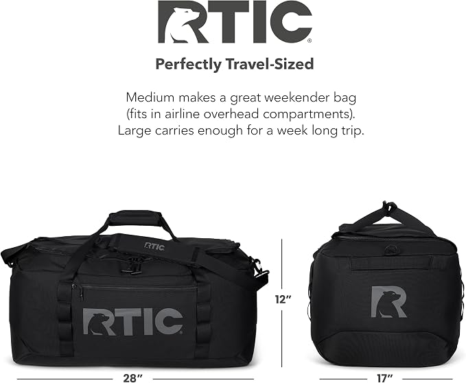 RTIC Road Trip Duffle Bag for Men and Women, Traveling Tote for Camp, Travel, Gym, Weekender, Camping, Overnight, Carry On, Sports, Spacious, Water Resistant, Large, Black