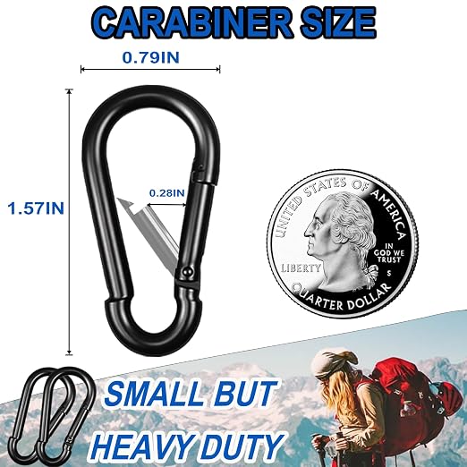 40PCS M4 Heavy Duty Carabiner Clip, 1.57Inch Snap Hook Quick Link Small Carabiner Clips,Spring Link Buckle for Fishing Camping Hammock Dog Leashes-110LBS Holding Capacity (Black)
