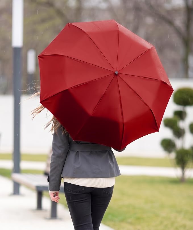 Rain-Mate Windproof Compact Umbrellas for Rain - Strong Reinforced Fiberglass Rib Design & Auto Open & Close - Portable Folding Travel Umbrella - Lightweight & Packable for Women & Men, Easy Collapse