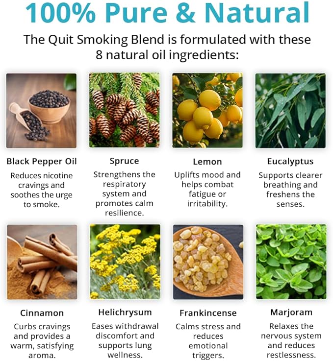 Quit Smoking Nasal Inhaler and Roll On Essential Oils, 2 Piece Set, Stop Smoking Aid, Helps Relieve Cravings, Soothes Lungs, All Natural