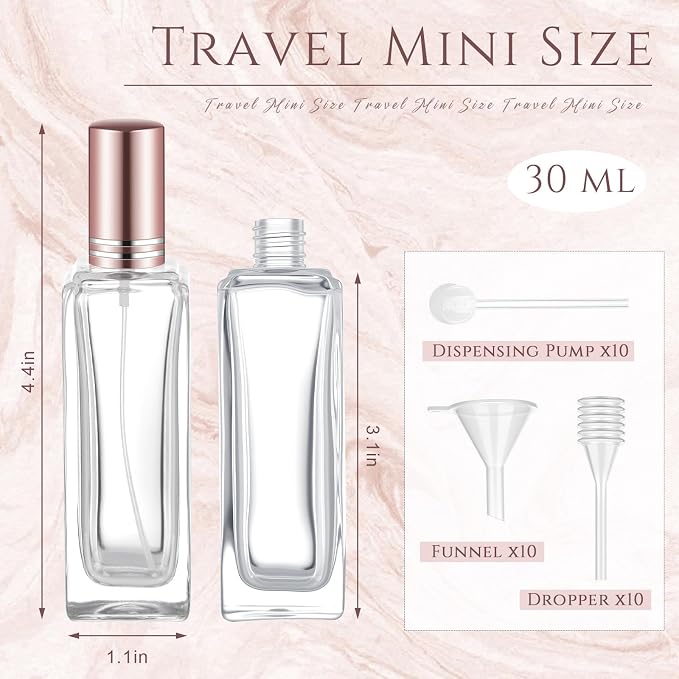 Domensi 30 Pcs 10/15/20/30 ml Perfume Travel Refillable Glass Bottles Spray Bottle Perfume Atomizer for Cologne Dispenser Leak-proof Fragrance Bottles Atomizer Pump Kit (30 ml,Rose Gold)
