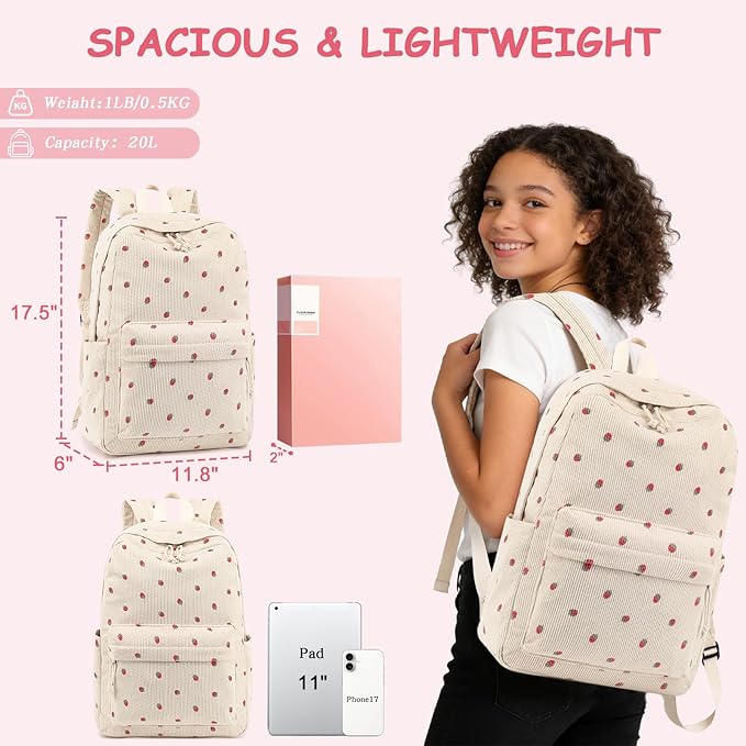 Bluboon School Backpack for Teen Girls Bookbags Elementary High School Corduroy Laptop Bags Women Travel Daypacks