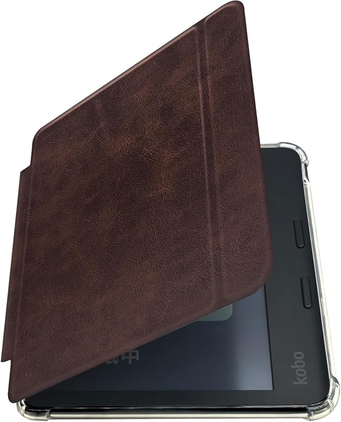 Folio Leather Case for 7" Kobo Libra Colour (2024) eReader - Ultra-Thin Enhanced Auto Sleep/Wake Cover with Transparent TPU Back, Magnetic Closure, Stylus Holder (Cowhide Brown)