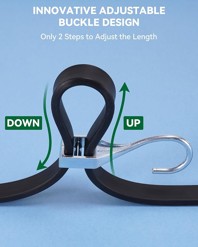 12 Inch Adjustable Rubber Bungee Cords, Easy to Adjust from 6" to 12", Black Bungee Straps with 1.9X Stretch, Rubber Tarp Straps with Crimped S Hooks for Cargo, Tarps, Van, Truck, Motorcycle (8 Pcs)