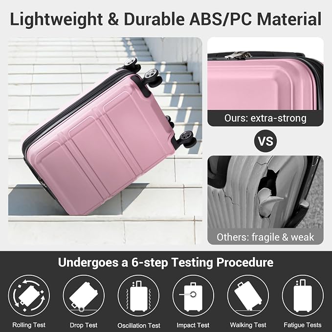 Kono Carry On Luggage 22x14x9 Airline Approved with Spinner Wheels,Lightweight PC+ABS 20 Inch Luggage with TSA Lock,Expandable Hard Shell Carry On Suitcases for Men Women,Pink
