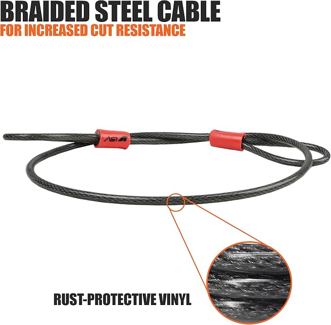 BV 2.5FT Bike Cable with Loops - 5mm (3/16 Inch) Cut-Resistant Braided Steel Cable - Versatile & Weatherproof - Small Security Cable Lock, Security Chain for Padlock, Chain Lock, Wire Lock