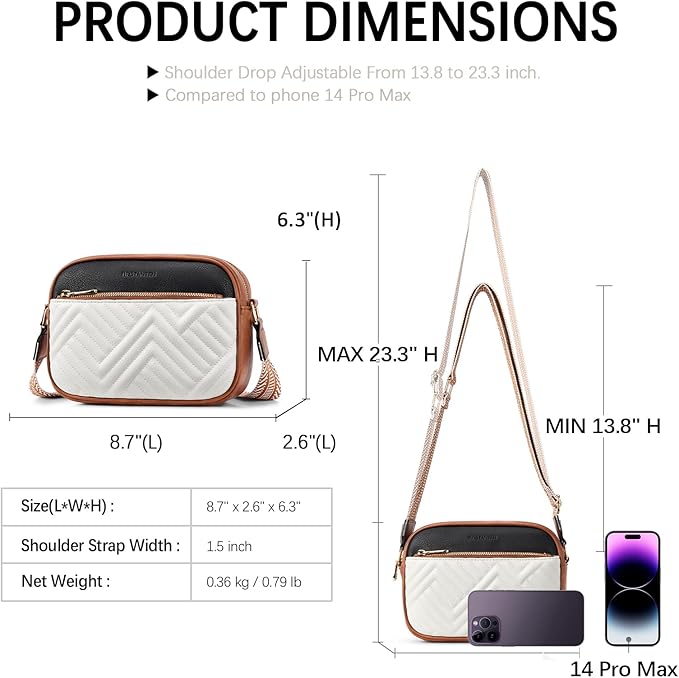 BOSTANTEN Quilted Crossbody Bags for Women Vegan Leather Purses Shoulder Handbags with Wide Strap