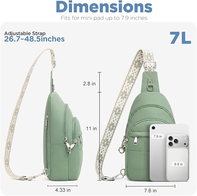 Anti Theft Sling Bag for Men & Women, Lightweight Puffer RFID Crossbody Bag for Travel, Commuting & City Walking, Hands-Free Everyday Essentials Bag Green