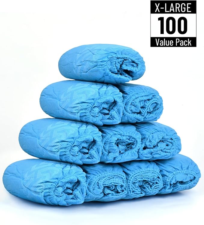 Buself X-Large 100 Count Shoe Covers Disposable Non-Slip, Premium Cloth Boot Covers, Slip-resistant, Durable, Breathable, Non-toxic, Recyclable, Stretchable Fits Up to Size 13 US Men - Blue
