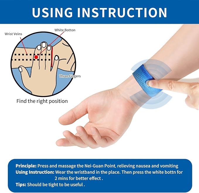 HIONXMGA 6 Pairs Motion Sickness Bands – Natural Anti Nausea Acupressure Wristbands for Morning & Motion Sickness Relief – Ideal for Car, Cruise & Flight Travel – for Adults and Kids