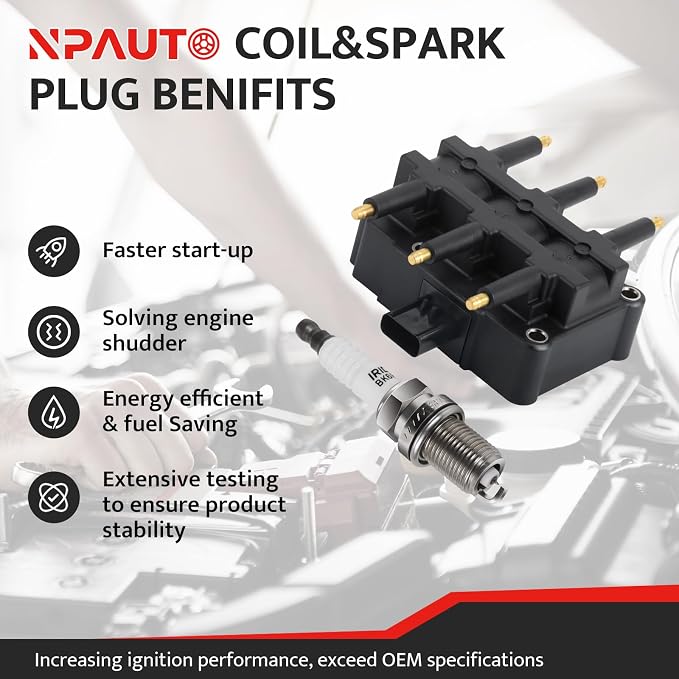Ignition Coil Pack Spark Plug fit for 3.3 3.8 Chrysler Town & Country Pacifica, Dodge Grand Caravan, Jeep Wrangler 2001 2002 2003 2004 2005 2006 2007 2008 2009 2010, 1pc Coil & 6pcs Spark Plugs