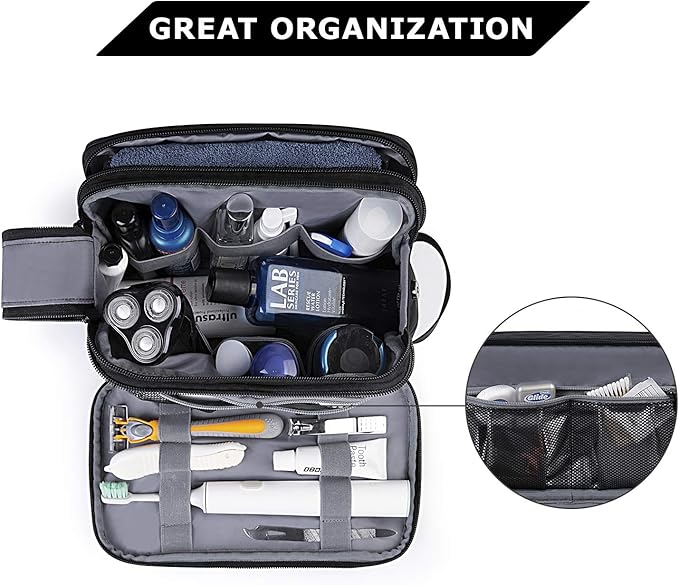 BAGSMART Toiletry Bag for Men, Travel Toiletry Organizer Dopp Kit Water-resistant Shaving Bag for Toiletries Accessories, Door Room Essentials,Green-medium