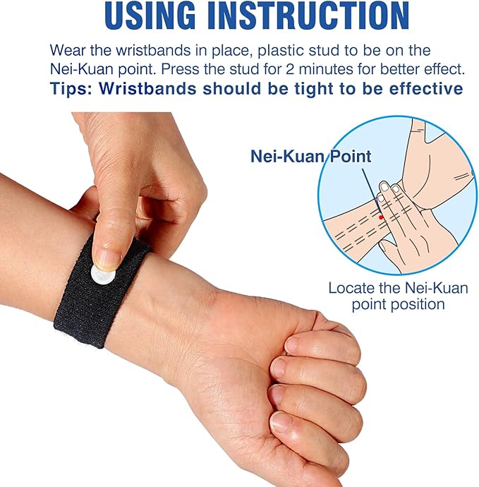 Hionfurt Motion Sickness Bands Anti Nausea Wristband for Adult and Kids Morning Sickness Relief for Pregnant Women Acupressure Nausea Relief for Car, Sea, Air Sickness - 2 Pairs Black, Black