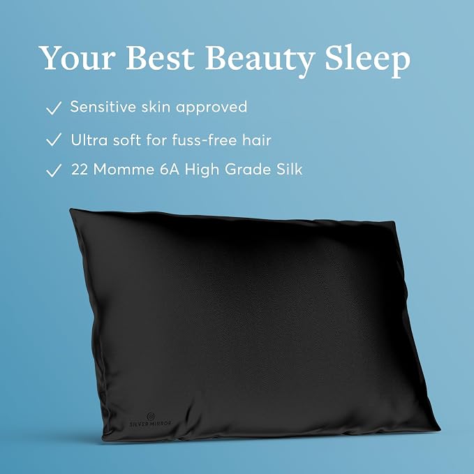 Mulberry Silk Pillowcase for Hair and Skin, 22 Momme 100% Silk Pillowcase Standard Queen Size, Smooth Cooling Pillowcase for Frizz Hair and Sleep Creases