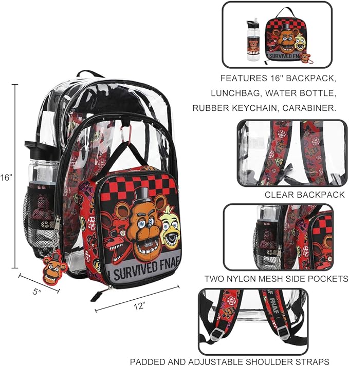 Bioworld Five Nights at Freddy's 5-Piece Backpack & Lunchbox Set With Water Bottle