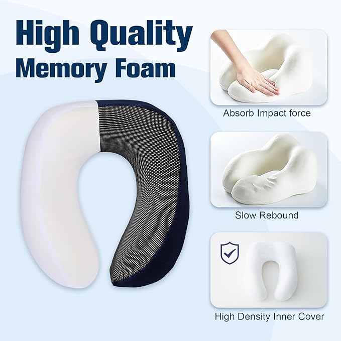 Cirorld Neck Pillow for Traveling, Travel Pillows for Airplanes,100% Pure Memory Foam Travel Neck Pillow, Adjustable Flight Pillow, Portable Plane Accessories with Eye Mask, Earplugs, Carry Bag