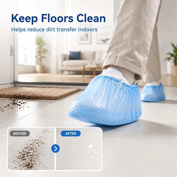 200pcs Plastic Shoe Covers Disposable with T-Buckle, Shoes Cover Refill for Automatic Machine, Universal Cover Shoes Suitable for Any Dispenser
