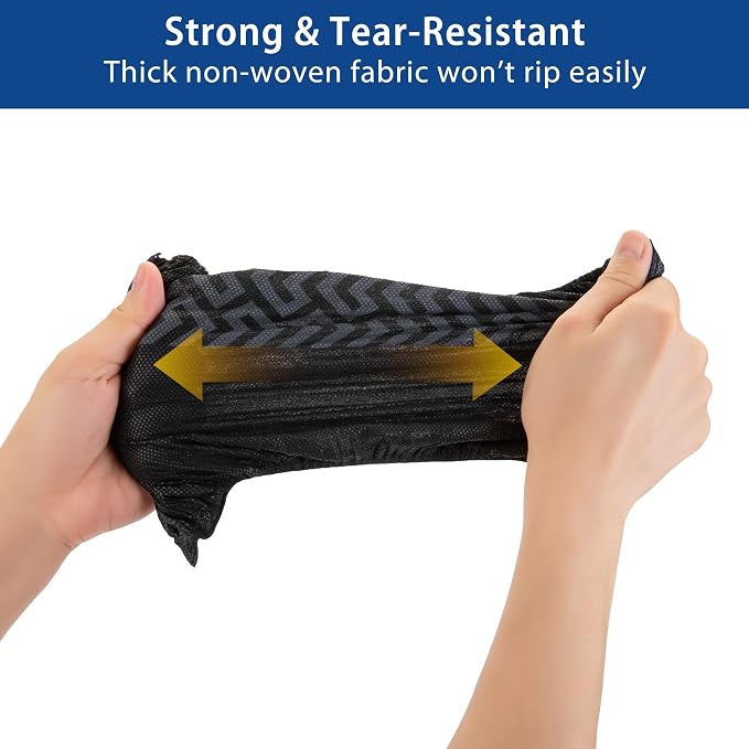X-Large Shoe Covers Disposable [200-Pack] - Black Non-Woven Fabric Disposable Shoe Covers for Indoors, Fits Men's Size 13 | Durable, Slip-Resistant Boot Covers | Protect Floors, Shoes & Booties