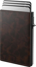 typecase Mens Wallet Card Holder: Pop Up Aluminum Case, Genuine Leather, Smart, RFID Blocking, Slim, Minimalist, Front Pocket - 9-14 Card Capacity | ID Window | Cash Slot (Antique Brown)
