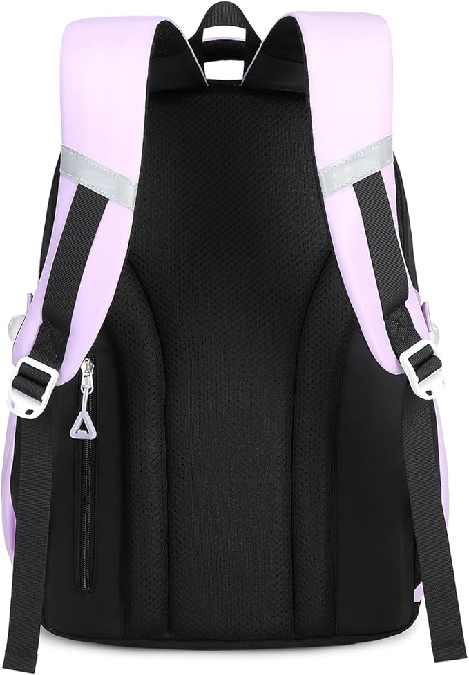 MUSEVOS Girls Backpack, Ideal School Backpack for Girls from Elementary to Teen Years, Kawaii Bookbag Cute Large Capacity (BLACK&PURPLE)